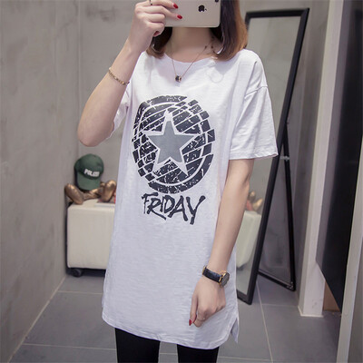 

JOY OF JOY Jingdong Womens 2019 New Womens Medium Long Loose Short Sleeve T-Shirt Womens Bamboo Cotton JWTD191469 White