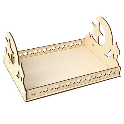 

Rustic Wooden Eid Mubarak Party Serving Tray Ramadan Food Tableware Display Desk Organizer Wood Decoration