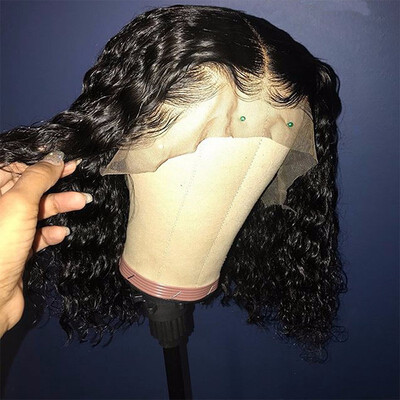 

Water Wave Human Hair Bob Wig Middle Part 130 Density Brazilian Virgin Hair Lace Front Wig Plucked Short Bob Lace Frontal Wig