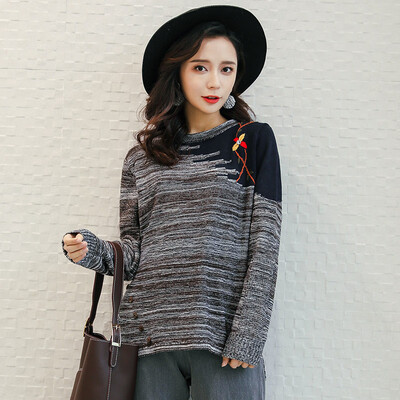 

Cypress 2018 winter new female hit color variegated gray black round neck long sleeve temperament loose wild casual short sweater S73W0026MA11JM gray one size