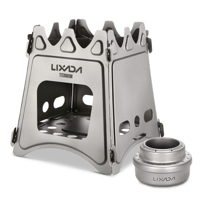 

Lixada Compact Folding Titanium Wood Stove with Mini Alcohol Stove for Outdoor Camping Cooking Picnic
