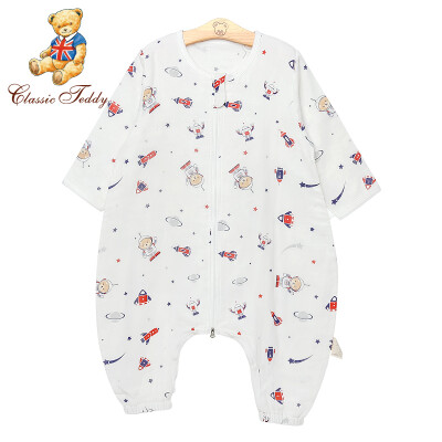 

Classic Teddy Baby Teddy Sleeping Bag Spring&Summer Cotton Double Layer Gauze Front Six Hours Four Front Open Long Sleeve Leg Prints Flying Rocket 70cm