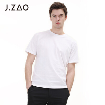 

Beijing Tokyo made JZAO mens black technology 5 seconds submerged solid color heavy round neck T-shirt white  16588A