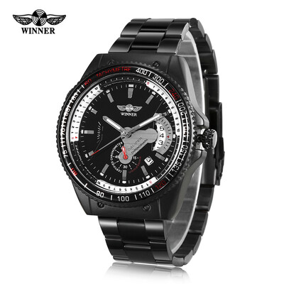 

WINNER 3151672 Men Mechanical Business Watch Stainless Steel Strap Translucent Back Cover Wristwatch