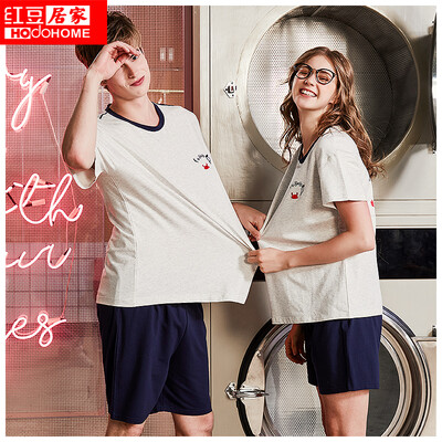 

Red bean home 2019 spring&summer new couple pajamas ladies round neck cartoon crab embroidery short-sleeved shorts casual home service suit 314 ladies light gray 17092A