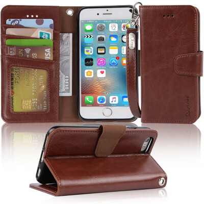 

Arae Case for iPhone 6s iPhone 6 Premium PU Leather Wallet case Wrist Strap Flip Folio with ID&Credit Card Pockets