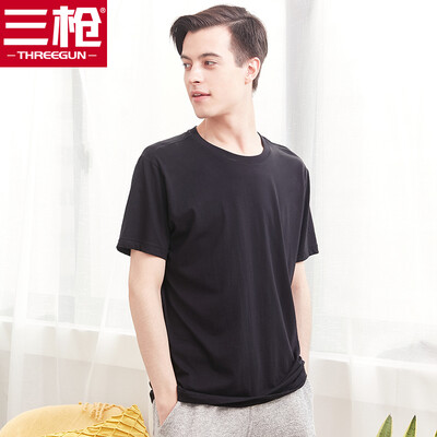 

Three guns&three guns mens T-shirt 2019 spring&summer new soft cotton round neck bottoming short sleeve loose breathable cotton mens sweatshirt light gray
