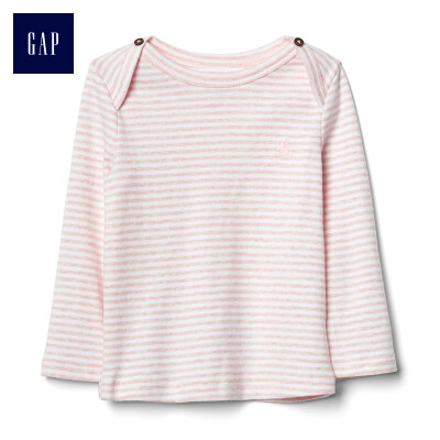 

GAP flagship store newborn Brenner bear embroidery comfortable cotton striped long-sleeved basic T-shirt 595420 mixed color powder 3-6M
