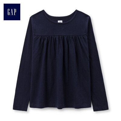 

GAP flagship store girls pleated over shoulder long sleeve round neck T-shirt 398677 navy blue L