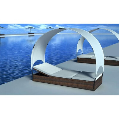 

Sun Lounger with Canopy Poly Rattan 764"x236"x118"614" Brown