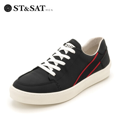 

Saturday Mens Shoes ST&SAT Cow Leather Light Breathable Sports Casual Running Korean Hip Hop Joker White Shoes SS83123222 Black 39