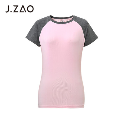 

JZAO Womens Sports Colorblock Short Sleeve T-Shirt Pink M