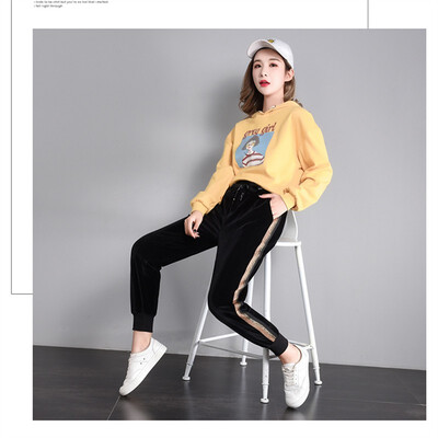 

The sports casual pants of golden fleece fall&winter new Korean version high waist side stripe fashionable joker harem pants