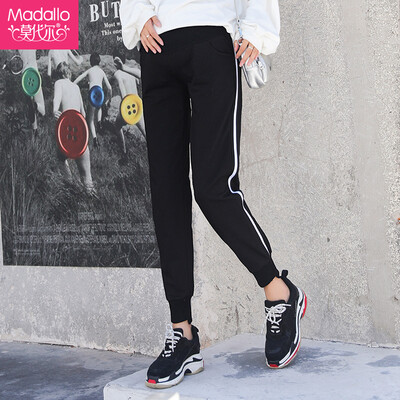 

Modal Madallo pregnant women casual pants sweatpants loose comfortable maternity stomach lift pants spring&autumn striped pregnant women trousers pregnant women pants thin section black M code 80-115 kg wear