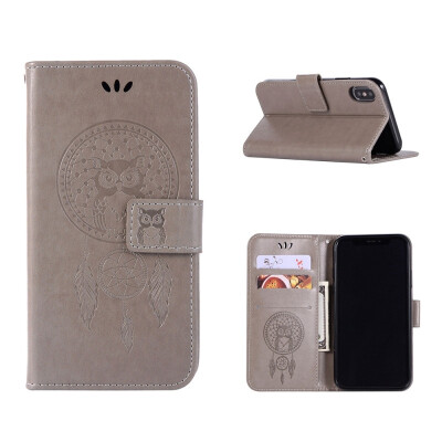 

MOONCASE Apple iPhone  Max Windbell Owl Embossed Leather Case - Grey