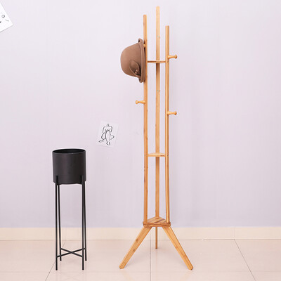 

ANERYA coat rack simple bedroom hanger drying rack non-solid wood hanger floor rack simple drying rack log color trigeminal