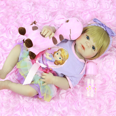 

Handmade 23 Inch Reborn Doll All Silicone Lifelike Newborn Babies Doll For Kid Birthday Gift Playmate Gold Hair DIY Style