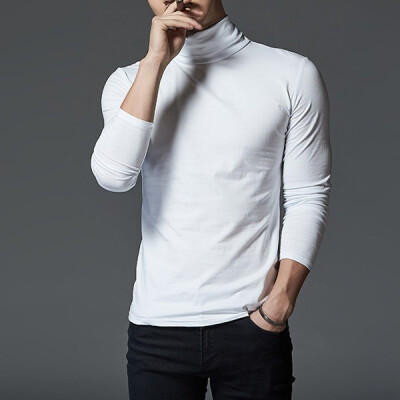 

Mens Long-Sleeved Tops Slim Trendy Simple Shirts Warm High Collar Bottoming T-Shirts