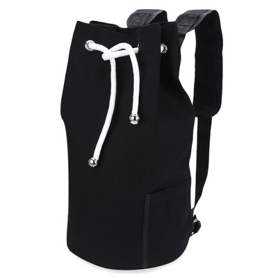 

Men Drawstring Canvas Bucket Gym Bag Portable Backpack