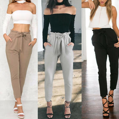 

Womens High Waist Casual Drawstring Elastic Harem Pants Lady OL Pencil Trousers