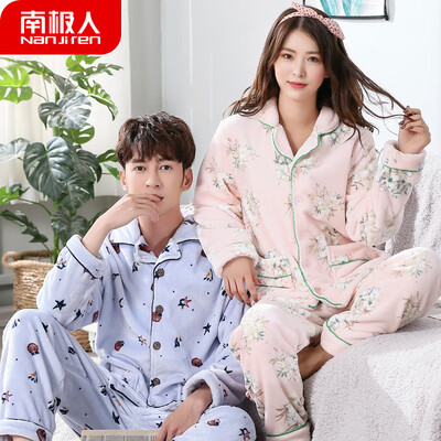 

Antarctic pajamas men winter flannel lovers pajamas women winter warm coral velvet thickening autumn mens home service winter suit NAS5X21022-24 female shrimp powder printing XL