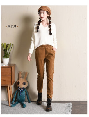 

Winter 2018 corduroy corduroy ladies trousers show slimness&corduroy warm weather large-size elastic high-waisted slacks