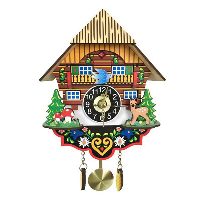 

Wooden Cuckoo Wall Clock Swinging Pendulum Traditional Wood Hanging Crafts Decoration for Home Restaurant Living Room