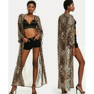 

UK New Women Leopard Print Loose Kimono Cardigan Boho Chiffon Coat Jacket Blouse