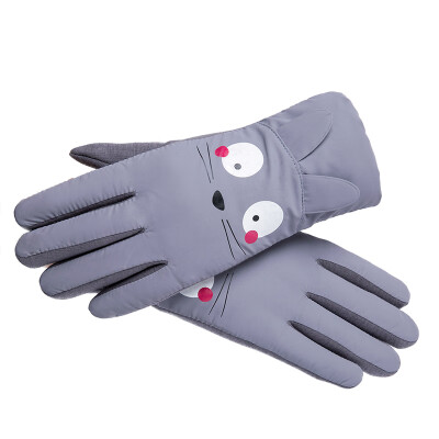 

BAISHANGYITE gloves ladies autumn&winter plus velvet thick cotton gloves warm suede velvet gloves cartoon code BY118 gray