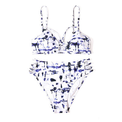 

Sexy tie-dyed printed tie bikini top straps triangle split swimsuit