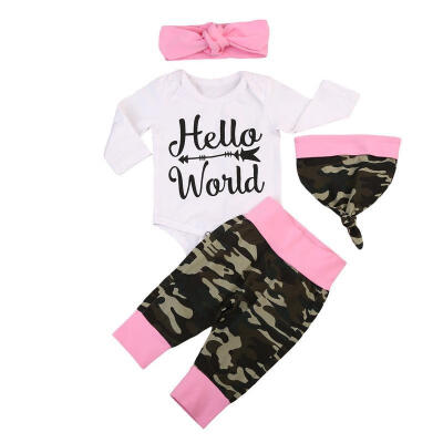 

Newborn Toddler Baby Girls Camo Tops Romper Pants Hat 3Pcs Outfits Set Clothes