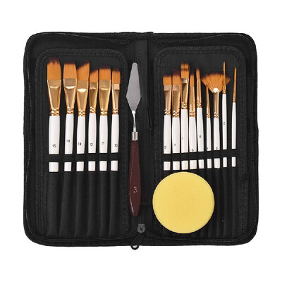 

Artist Paint Brush Set 15 different Shapes & Sizes Paintbrushes Wood Handles No Shed Hairs with Free Painting Knife&Sponge For Cre