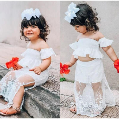 

Boutique Toddler Kids Baby Girl White Lace Floral Tops Long Skirt Dress Outfits Clothes