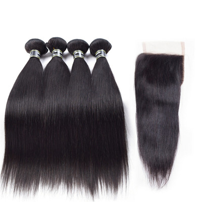 

Amazing Star Brazilian Virgin Straight Hair Bundles with Closure Straight Human Hair with Lace Closure Can Be Dyed&Bleached