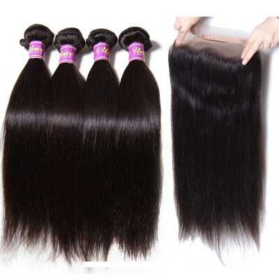 

UNice 8A Malaysian Straight Hair Bundles with 360 Lace Frontal Closure