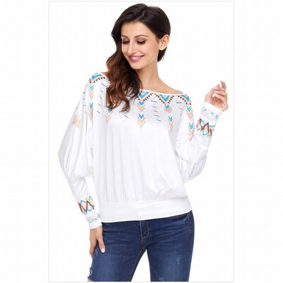 

One-neck bat long-sleeved floral print casual smock