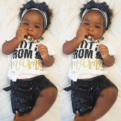 

Toddler Kids Girls Boys Tops T-shirt Sequins Pants Shorts Outfits Clothes Set