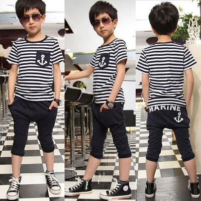 

2015 Baby Kids Boys Cool Sailor Clothes Tees T-shirt &amp Pants 2pcs Outfits 27Y