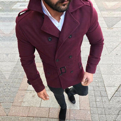

Stylish Mens Winter Wool Warm Trench Coat Reefer Jackets Double Breasted Peacoat