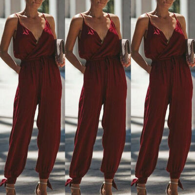 

Women Boho Floral Sleeveless Jumpsuit Romper Bodysuit Pencil Pants Long Trousers