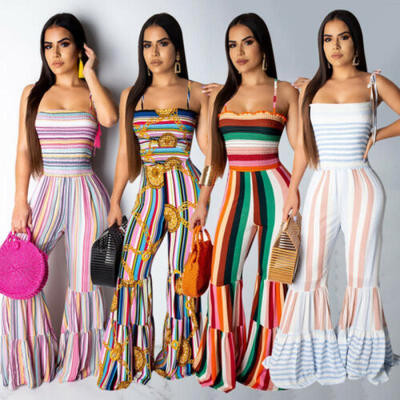 

Women sleeveless strap wide legs Bodycon Boho Jumpsuit Romper Trousers Clubwear