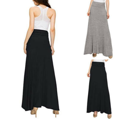 

Women Ladies Pleated Long Bodycon Maxi Skirt Gypsy Stretchy Dress Jersey