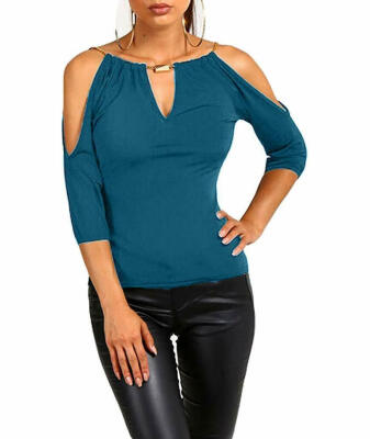 

Womens Sexy V-neck Cold Shoulder Slim Fit Short Sleeve Tee Shirt Casual Blouse Tops