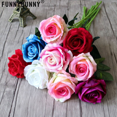 

FUNNYBUNNY artificial roses wedding supplies artificial plants flannel rose artificial flowers home decoration crafts 7colors