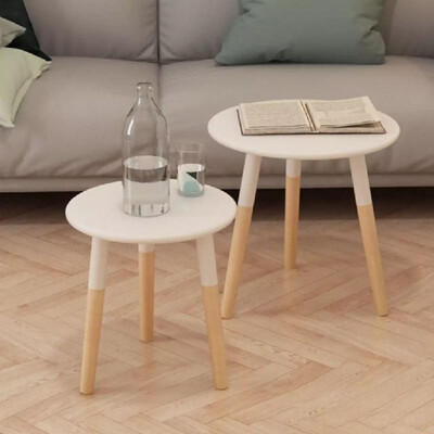 

Side Table Set 2 Pieces Solid Pinewood White