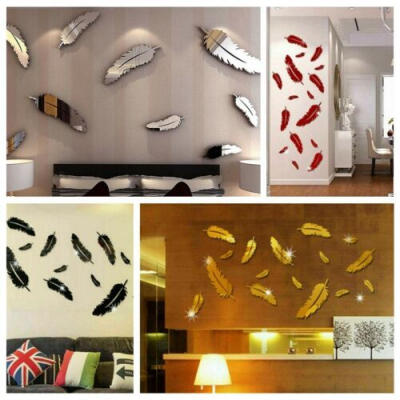 

Coffee Shop Home Removable 3D Mirror Wall Window Door Sticker Decal Feather 8PCS