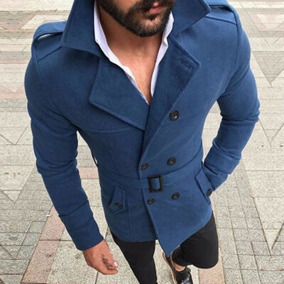 

Stylish Mens Winter Wool Warm Trench Coat Reefer Jackets Double Breasted Peacoat