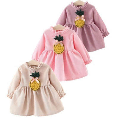 

Childern Baby Girl Pineapple Pleated Lovely Princess Party Wedding Long Sleeve Dress Winter Clothes