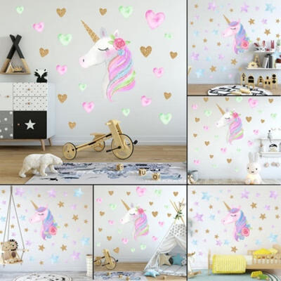 

Fairy Colorful Unicorn & Heart Star Sticker Fantasy Kids Girl Room Wall Art Decal Transfer
