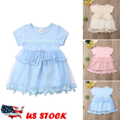 

US Flower Girl Princess Dress Kids Baby Party Wedding Lace Tulle Tutu Dresses